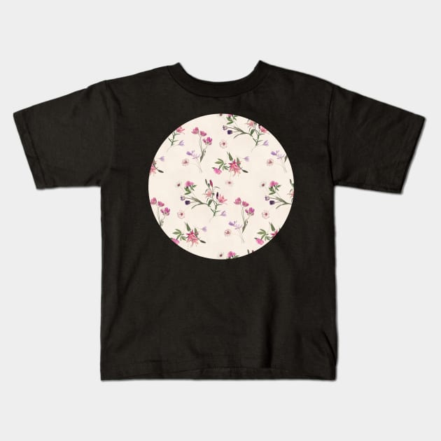 Scattered Floral on Cream Kids T-Shirt by micklyn